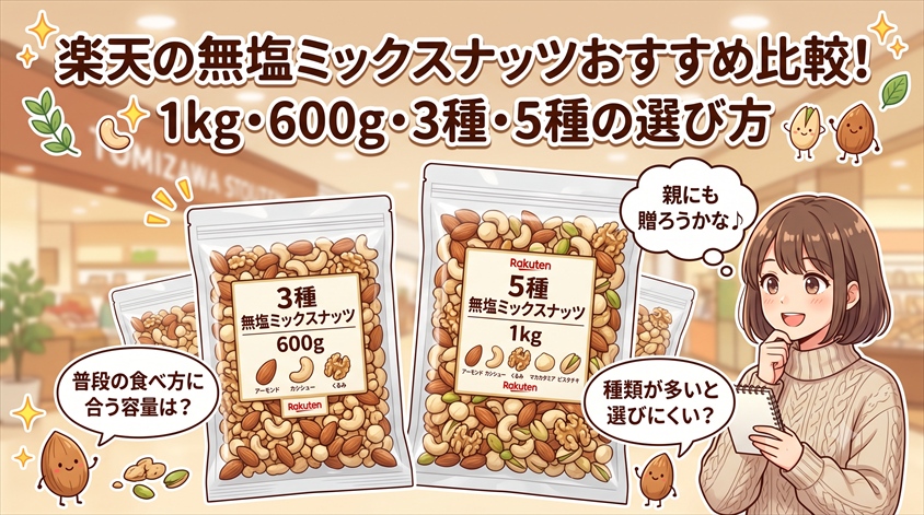 楽天の無塩ミックスナッツおすすめ比較！1kg・600g・3種・5種の選び方