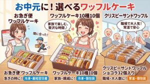 ワッフルケーキはお中元に個包装で選べる？口コミと10個・お急ぎ便・32個の違い