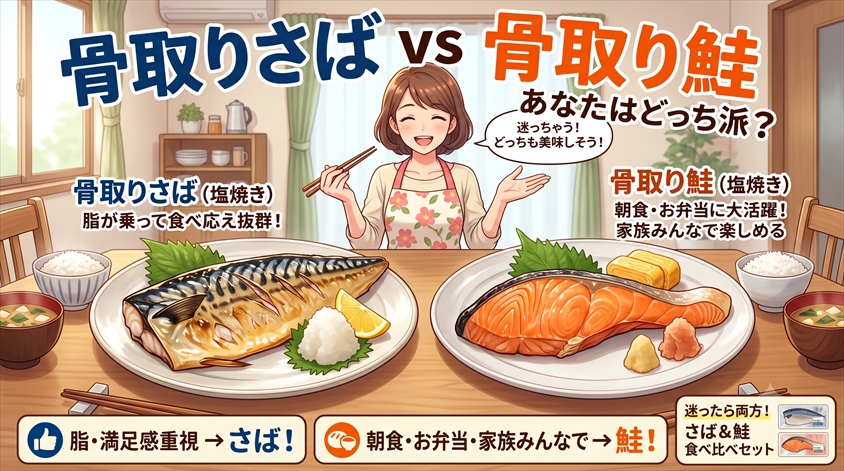 骨取りさばと骨取り鮭どっちを選ぶ？味・使いやすさ・ギフト向きを比較