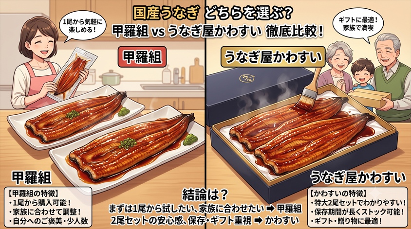 甲羅組のうなぎとかわすいはどっち？自宅用・ギフト別に比較