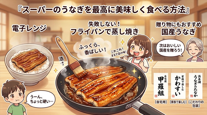 スーパーのうなぎを美味しく食べる方法｜フライパン・トースター・レンジの違い
