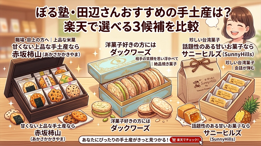 ぼる塾・田辺さんおすすめの手土産は？楽天で選べる3候補を比較