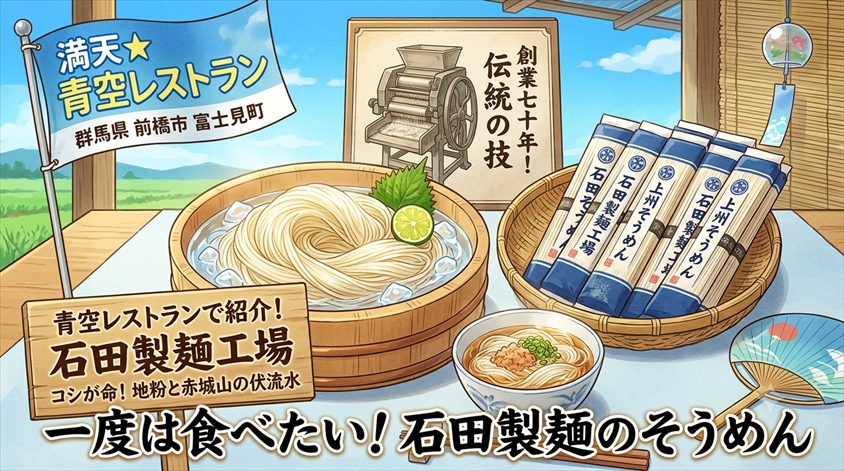 青空レストランで紹介されたのは石田製麺工場のそうめん