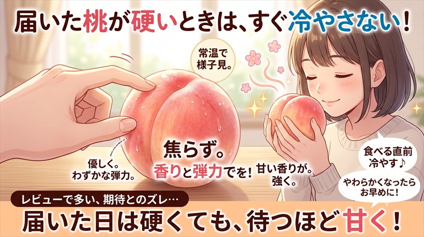 届いた桃が硬いときは、すぐ冷やさない