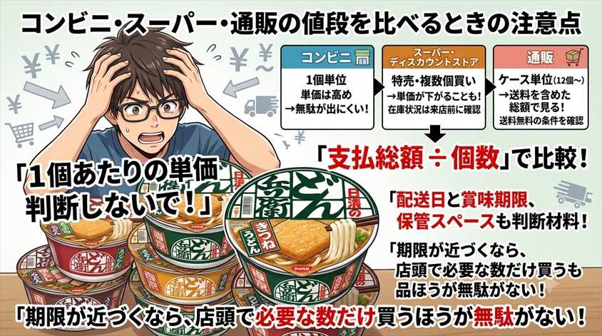 コンビニ・スーパー・通販の値段を比べるときの注意点