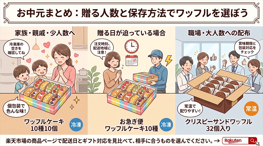 まとめ：贈る人数と保存方法でワッフルを選ぼう