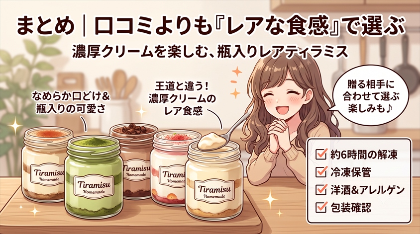まとめ｜口コミだけでなく「レアティラミスの食感」が好みに合うかで選ぶ