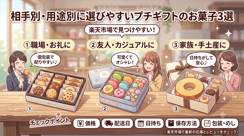 相手別・用途別に選びやすいプチギフトのお菓子3選