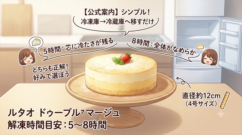 ルタオのドゥーブルフロマージュは冷蔵庫で5〜8時間解凍