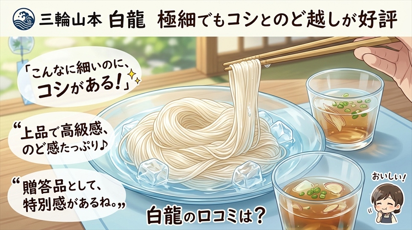 三輪山本 白龍の口コミは?極細でもコシとのど越しが好評
