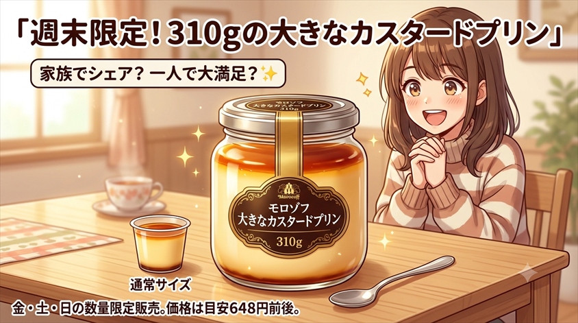 モロゾフの週末限定プリンは310gの「大きなカスタードプリン」