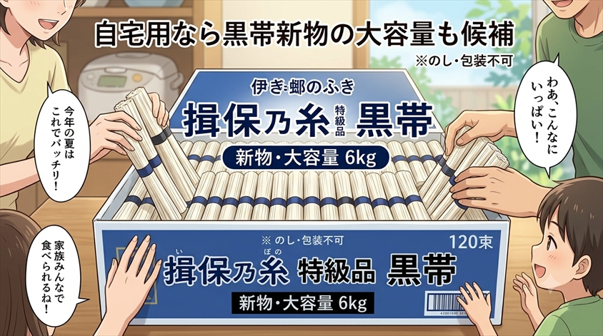 自宅用なら黒帯新物の大容量も候補
