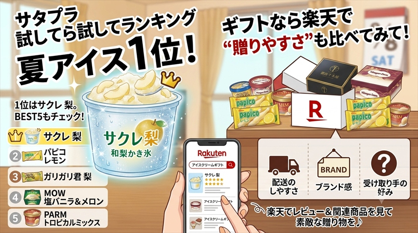 まとめ｜サタプラ1位はサクレ 梨。ギフトなら楽天で“贈りやすさ”も比べてみて